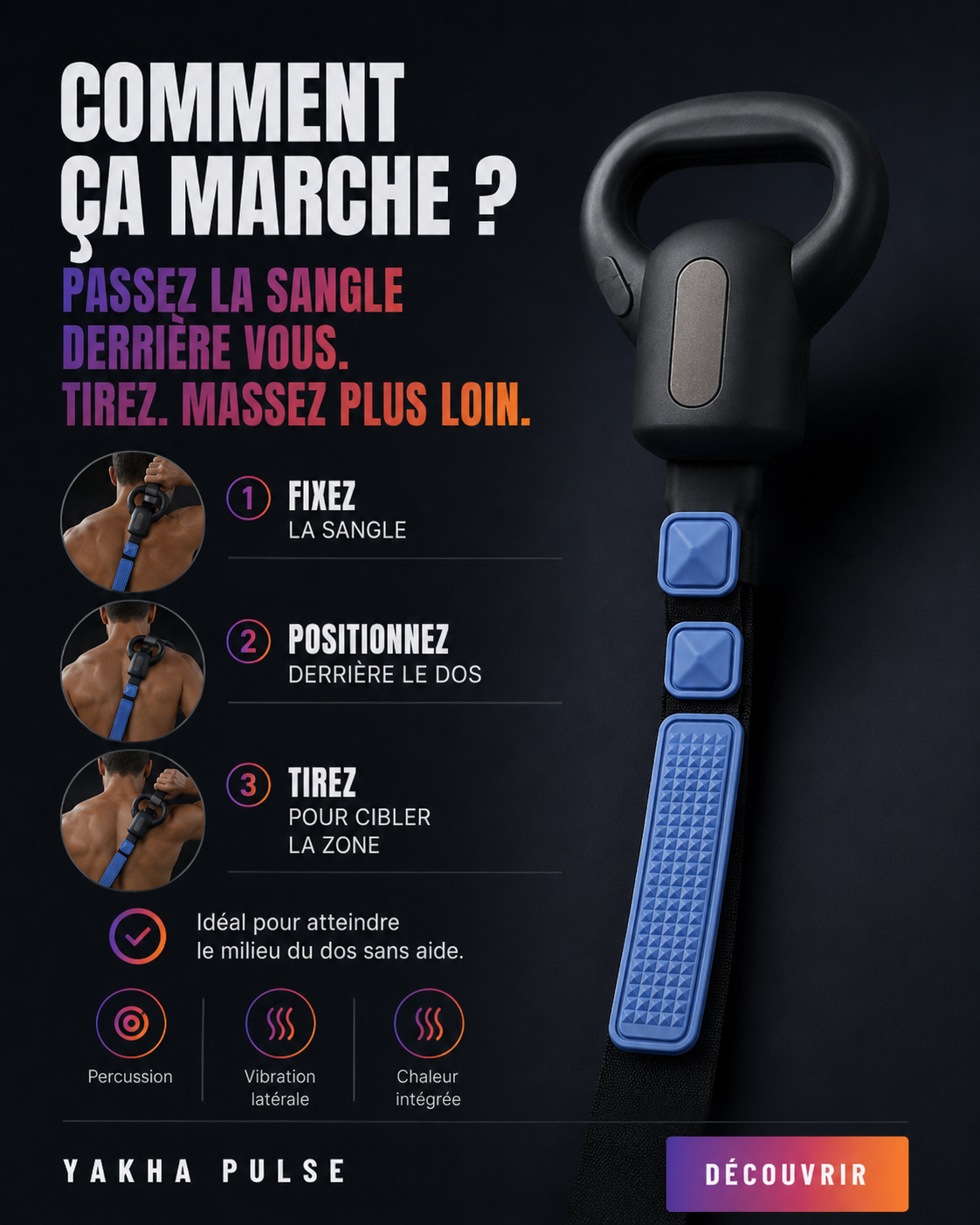 Yakha Pulse — Pistolet de massage 2-en-1 chauffant