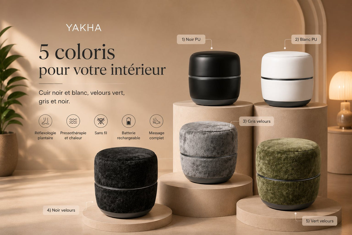 5 coloris pour votre intérieur — Noir PU, Blanc PU, Gris velours, Noir velours, Vert velours