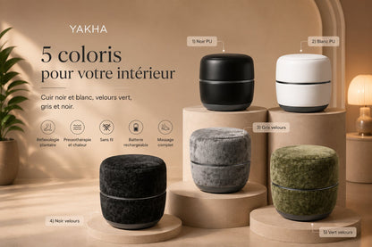 5 coloris pour votre intérieur — Noir PU, Blanc PU, Gris velours, Noir velours, Vert velours