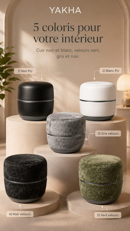 5 coloris pour votre intérieur : Noir PU, Blanc PU, Gris velours, Noir velours, Vert velours