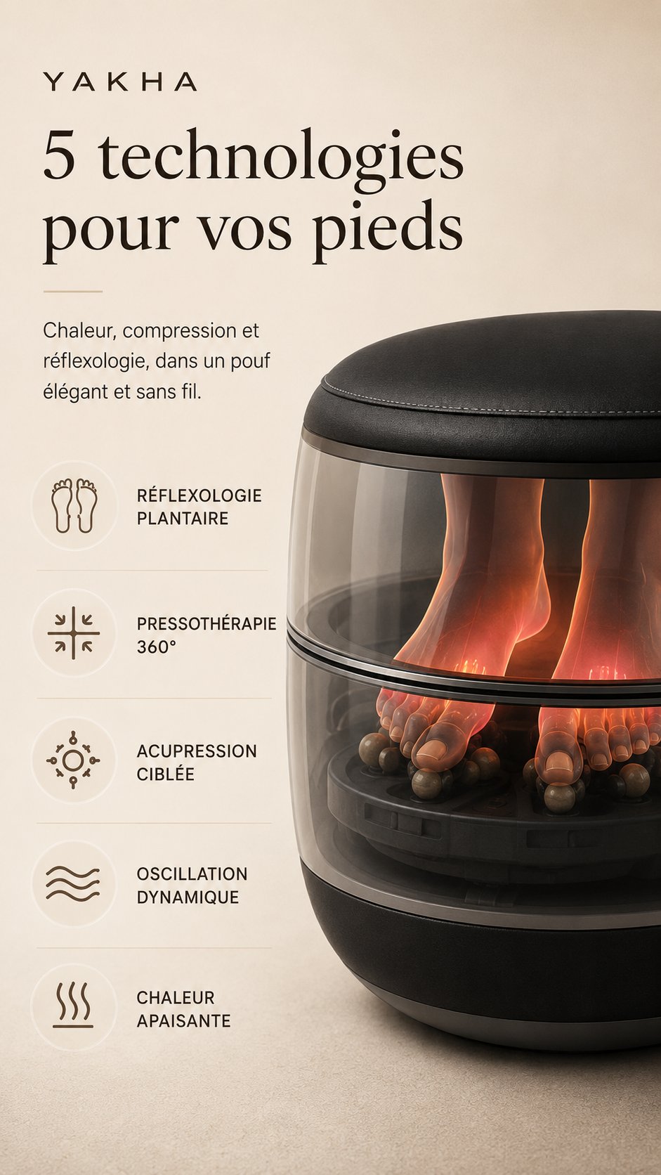 5 technologies pour vos pieds : réflexologie, pressothérapie, acupression, oscillation, chaleur