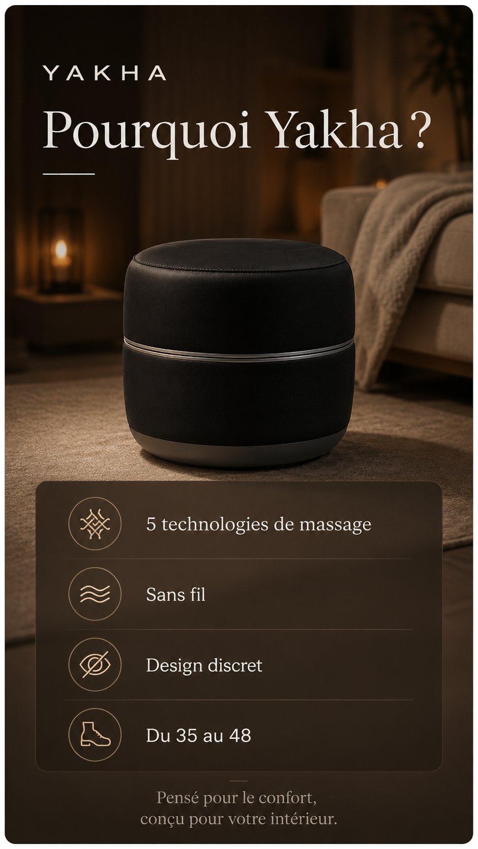 Pourquoi Yakha ? 5 technologies de massage, sans fil, design discret, du 35 au 48